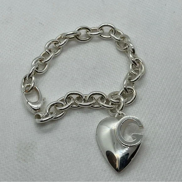 GUCCI Sterling Silver G Heart Charm Bracelet 925 Italy - Picture 10 of 10
